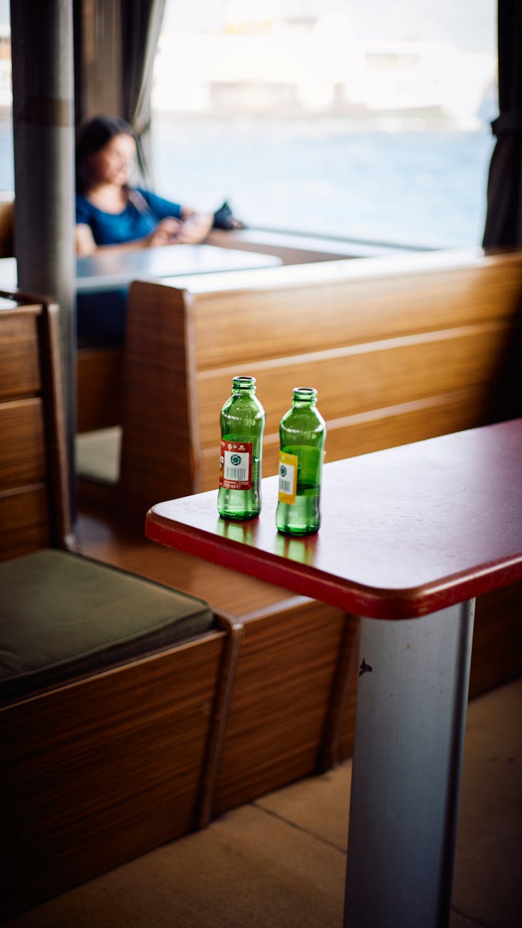 two green bottles on a ferry in istanbul